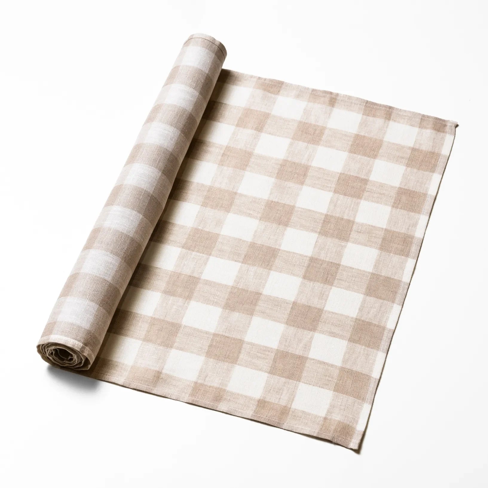Löpare Gingham, Beige/Vit