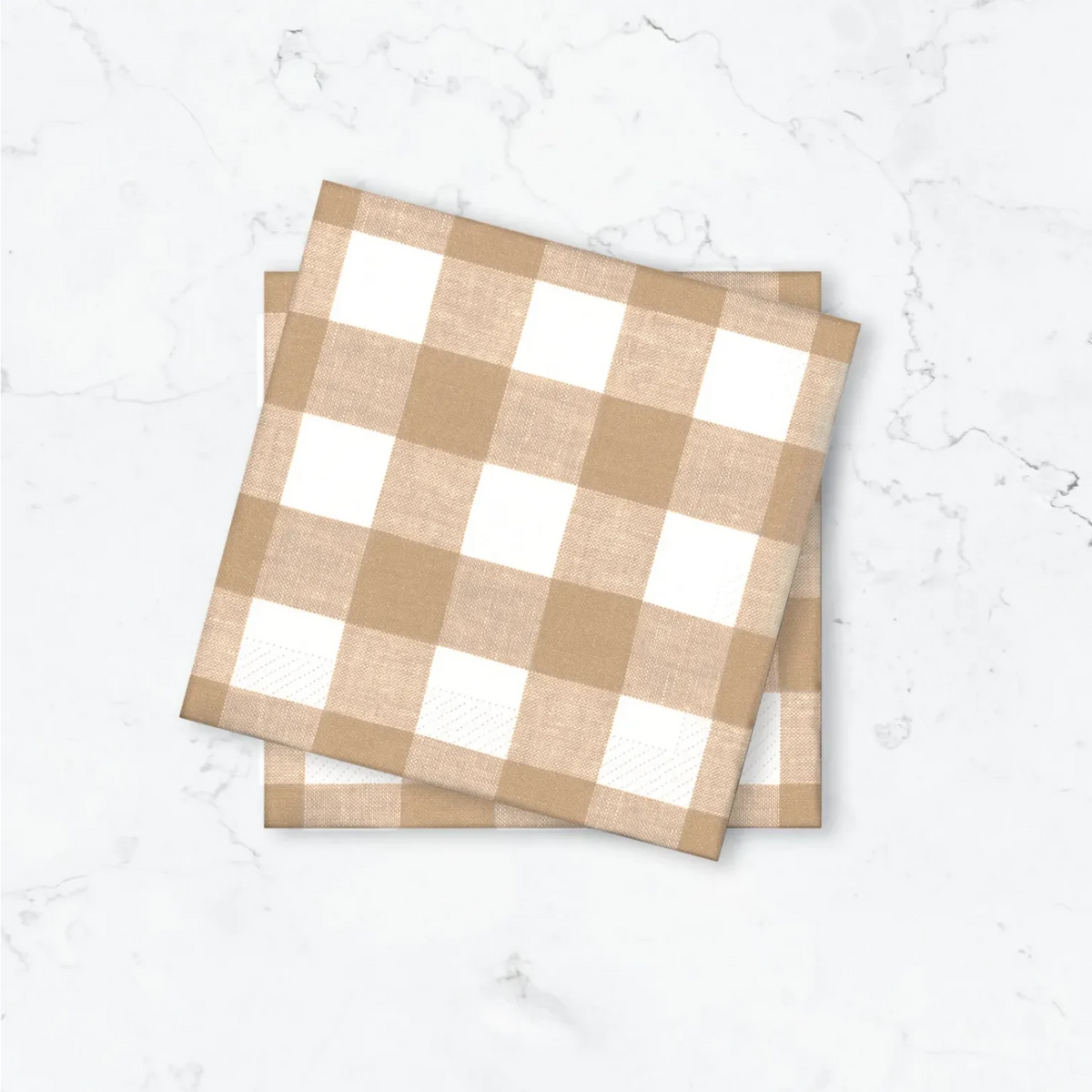 Pappersservett Gingham, Beige/Vit