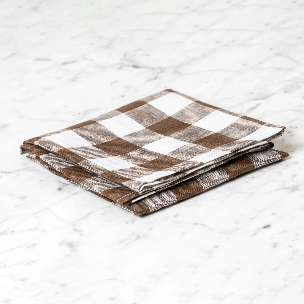 Kökshandduk Gingham, Brun/Vit