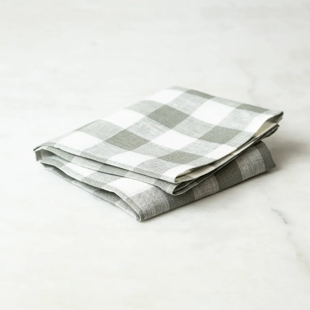 Kökshandduk Gingham, Grågrön/Vit